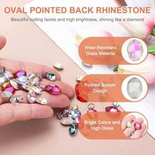 MECCANIXITY 24Pcs Oval Pointed Back Rhinestone, 6 X 8mm Oval Faceted Glass Rhinestone Gems Pointed Back Faceted Glass Beads For Nail DIY Jewelry Making Crafts Shoes Crystal, Flower Pink - ColorU - Xem 3