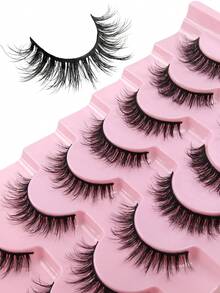 7 Pairs Natural Long False Eyelashes Soft Curly Cartoon Style Full Strip Lashes Suitable For Daily Party Makeup, Cat Eye And Fairy Style Lashes, Create Charming Makeup - Black - View 7