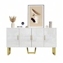 150cm Modern, Luxurious White Sideboard With High-Quality Structures And Golden Handles, 4-Turn-Design, High-Quality Regale - White - View 2