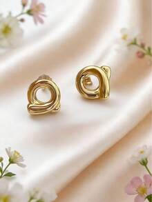 1 Pair Plated Gold Interlocking Circle Shaped "Love Cycle" Unisex Engagement High-End Design Earrings - Gold - View 6