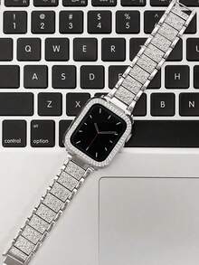 Conjunto compatible con correas para Apple Watch y estuche protector, incluye correa de metal brillante con incrustaciones de rhinestone y estuche protector multicapa de diamante para Apple Watch de 38mm, 40mm, 41mm, 42mm, 44mm, 45mm, 46mm, 49mm, Ultra 3/2/1, SE, S11, S10, S9, S8, S7, S6, S4, S5, S4, S3 Series - Plateado - Ver 6