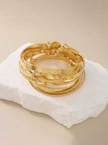 12pcs/Set Women's Printed Pattern Bracelet Set, Suitable For Daily Wear, Gift For Friends - Gold - View 2