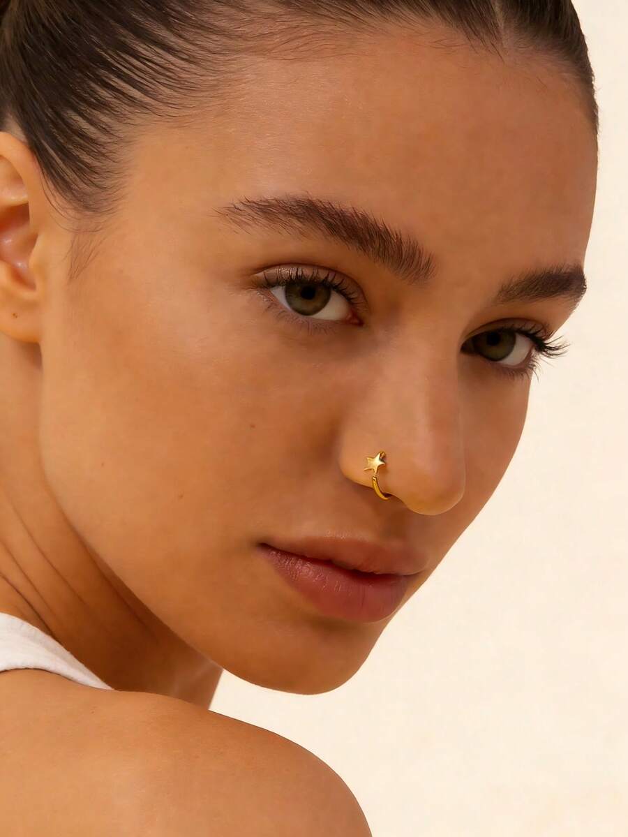 Aro de nariz en forma de estrella de acero inoxidable - Aro de cartílago y pendiente de labio para piercing de nariz, joyería corporal para hélix, trago de la oreja - Estrella - Ver 1