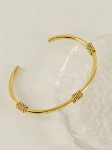 TONSI 1 pieza Elegante y encantador brazalete minimalista y de alta gama con baño de oro de 18K y patrón geométrico en espiral de acero inoxidable, adecuado para verano, vacaciones, trabajo, uso diario, fiestas y reuniones para mujeres - Dorado - Ver 7