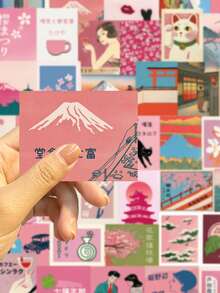 50/250张粉色日系复古美学涂鸦贴纸，适用于DIY手账、文具、行李箱和笔记本 - 防水贴纸 - 1 Set - 查看 3