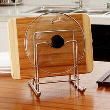 1pc Stainless Steel Thickened Pot Lid Rack, Kitchen Countertop Cutting Board Storage Rack, Multi-Function Organizer - View 5