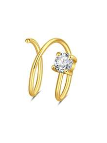 AVYRING Pendientes de nariz con forma de S, anillos de nariz de acero inoxidable de 20G con circonita cúbica, pendientes de nariz tipo tornillo con estrella de circonita - Doble anillo - Ver 11