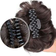 爪夹式凌乱发髻假发片，黑色/棕色/金色合成卷曲波浪甜甜圈发髻接发，适合女性和女孩 - 彩色 - 查看 5