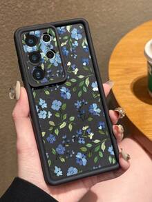 Flower 1pc Blue Floral Pattern Shockproof Silicone Full Coverage Soft Protective Phone Case, Suitable For Android Galaxy A55/A15/S21, S22, S23 FE, S24 Plus, 25 Ultra, SMART 8 Pro, Honor, One Plus, International Version,  Not The Domestic Version - Black - View 3