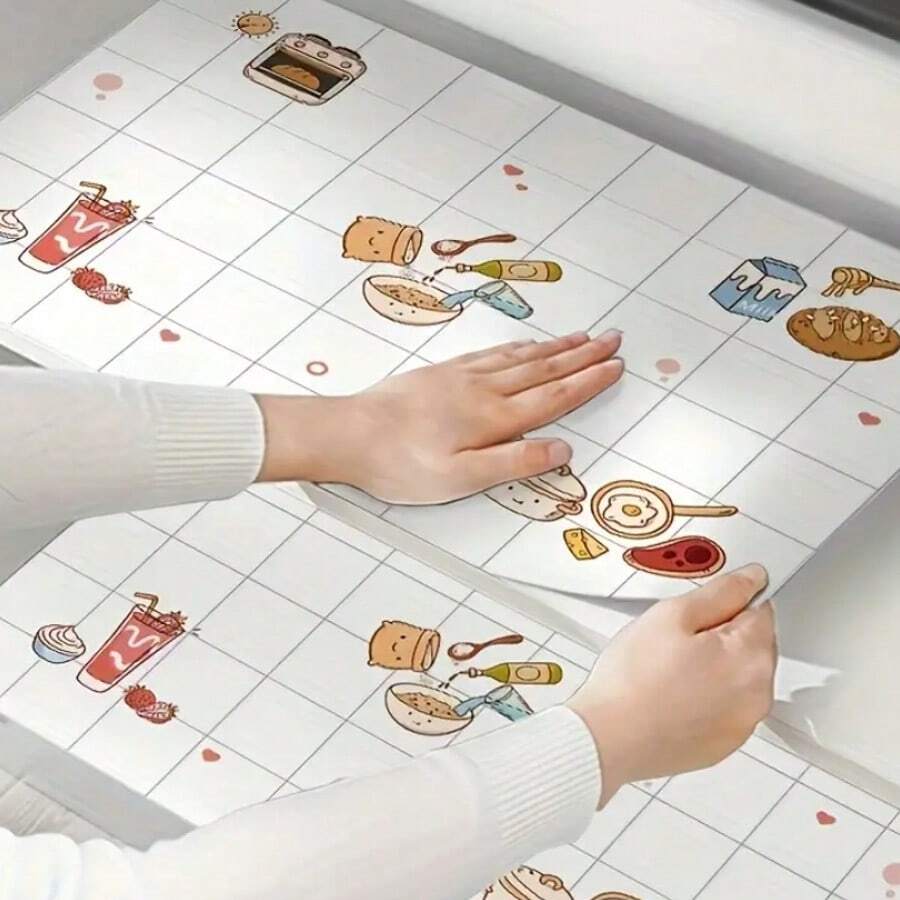 1 Roll Anti-Oil, Anti-Fouling, Heat Resistant Drawer Liner Paper, Cabinet Liner, Cooking Area Countertop & Wall Protective Wallpaper, Kitchen Anti-Oil & Waterproof Sticker - Three Meals a Day, Four Seasons - View 1