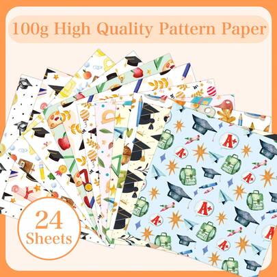 30*30cm 24pcs Graduation Season Scrapbooking Paper, Exquisite School Graduation Series Patterns, Suitable For Envelopes, Greeting Cards, Diaries, Magazines, Planners, Scrapbooks Decoration Stickers, Gifts For Friends, Birthday, Back To School, Graduation Season, School Supplies, Crafts, Stationery Decoration, Planner Materials