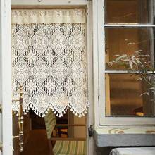 1pc Bohemian Style Beige Hollow Out Kitchen Short Curtain, Small Curtain, Cabinet Divider Curtain, Door Curtain - Beige - View 5