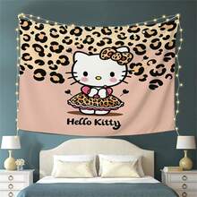 SANRIO 1件装三丽鸥Hello Kitty豹纹挂毯 | 美观卡通墙饰，适用于客厅、卧室、宿舍，可爱动漫艺术，涤纶绒面，桃皮绒 - 彩色 - 查看 6