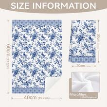 MEMNUN 2条海军蓝花鸟意大利瓷砖印花厨房毛巾，15.75*23.62英寸（40*60厘米），超柔软吸水超细纤维洗碗布，厨房装饰，家居用品，可机洗，适用于餐厅、厨房、家居装饰和礼品，四季皆宜。 - 彩色 - 查看 3