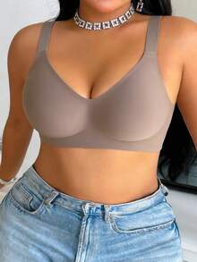 2pcs/Set Solid Color Comfortable Minimalist Plus Size Bras For Women - Multicolor - View 3