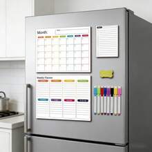 12/6/1 Set Magnetic Dry Erase Fridge Calendar, Monthly Fridge Planner & Today's Menu List Whiteboard, 2/3 Pcs Fridge Blackboard For Kitchen And Office, Includes 3/8 Markers + Eraser - Magnetic Adhesive Set [pen and Eraser Colors Random] - View 14
