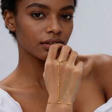 Adjustable Lariat Tiny Beaded Hand Chain Bracelet And Chain Ring For Women Classic Gold Color Boho Body Jewelry - Gold - View 3