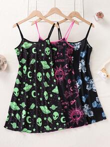 3 Pieces Of Combination Creative Alien And Unidentified Flying Object Printed Sexy Women's Pajamas - 彩色 - 查看 1