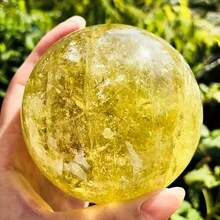 1 Quả cầu pha lê lớn, quý hiếm, màu vàng kim lấp lánh với các vệt bạc, quả cầu pha lê thạch anh, mẫu khoáng vật, vật trang trí nhà độc đáo, món quà lý tưởng cho người sưu tầm pha lê. - Màu vàng - Xem 7