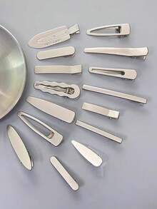 15个金属银色简约时尚刘海侧边发夹，独特鳄鱼夹 - 銀色 - 查看 1