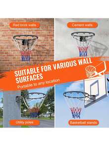 Basketball Rim, Wall Door Mounted Basketball Hoop, Heavy Duty Q235 Basketball Flex Rim Goal Replacement With Net And Double Spring, Standard 18" Indoor Outdoor Hanging Hoop - Black - View 6