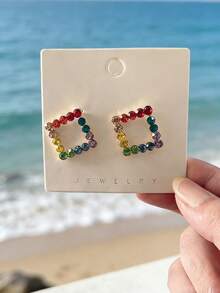 1 Pair Fashionable Hollow Square Bohemian Retro Personalized Diamond Earrings - Multicolor - View 2