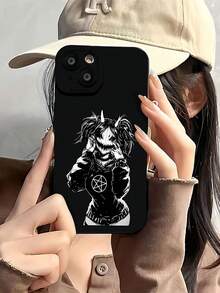 Creepy Anime Demon In Black And White. This Stylish Phone Case Is Compatible With Samsung, Apple, , , , Transsion, ,  And Honor. Made Of TPU Silicone, It Offers Shock And Drop Protection And A Superior Feel. It's An Ideal Gift For Family, Friends, And Loved Ones, And A Perfect Choice For Valentines Day And Year's Gift. - 黑色 - 查看 3