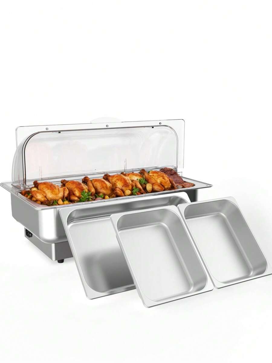uego de Platos eléctricos 9QT para bufé con Control de Temperatura, servidores de Buffet de Acero Inoxidable y Calentadores con 1 sartén de tamaño Completo y 2 sartenes de tamaño Medio para Catering - 1 sartén de tamaño 1/1 + 2 de 1/2 - Ver 1