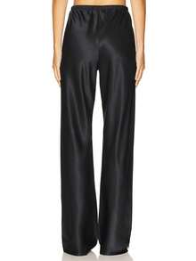 Women Satin Silk Wide Leg Pants Casual Elastic High Waist Solid Color Loose Fit Lounge Pants Office Ladies Work Trousers Daily Sleep Pants Y2K Streetwear - màu đen - Xem 7