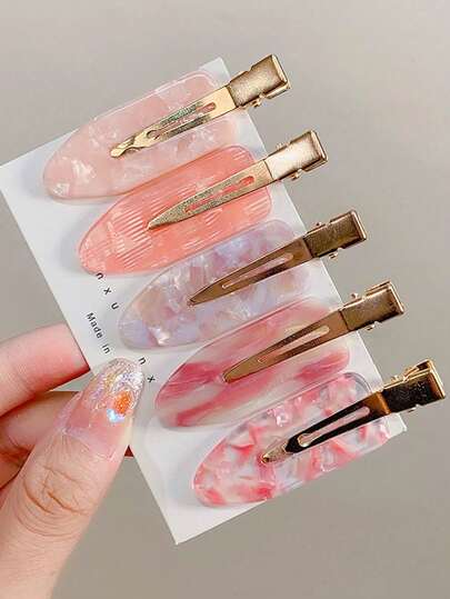 5pcs Set Elegant Pink Sakura Flower Acrylic Hair Clips - Cute Oval Duck Clip, Seamless Side Clip Set, Suitable For Fashionable Buns And Bangs, Perfect For Daily Wear (No Packaging Card)