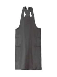 1PC Unisex Plus Size Gray Lightweight Cotton Cross-Back Pullover Apron With Pockets, Minimalist Modern Style, Easy On/Off Stain-Resistant Smock For Multiple Occasions - Grey - View 11