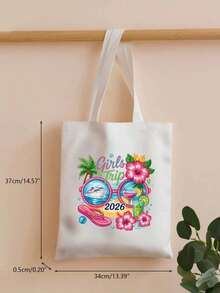 度假风印花帆布手提袋——可折叠、可重复使用，采用简约缝线设计。这款全新高品质单肩包非常适合通勤，用途广泛、容量大，是旅行必备单品。优雅女士钱包 - 彩色 - 查看 10