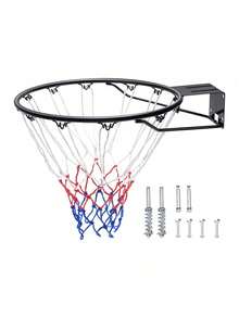 Basketball Rim, Wall Door Mounted Basketball Hoop, Heavy Duty Q235 Basketball Flex Rim Goal Replacement With Net And Double Spring, Standard 18" Indoor Outdoor Hanging Hoop - Black - View 8