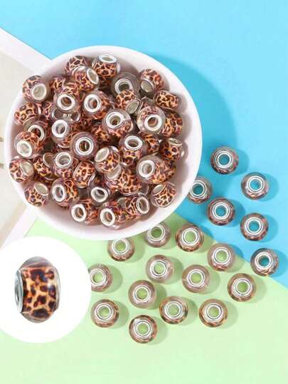 30/50/100个圣诞豹纹ABS镀银铜质吊坠，手链吊坠，3D彩色花环吊坠，DIY串珠吊坠，女士珠宝礼物，不含手链