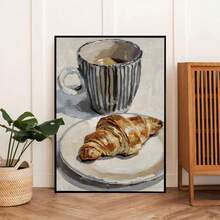 1pc Canvas Wall Art, Framed Wall Decor, Blue Striped Mug And Croissant Art, Vintage Cafe Painting, Coffee And Croissant Art, Kitchen Poster, French Vintage Print, Cafe Wall Art, Italian Kitchen Decor, Breakfast Poster Aesthetic, Modern Home Decor, Room Decor Aesthetic, Dorm Decor, Bedroom Decor, Living Room Decor, Bathroom Decor, Kitchen Decor, Dining Room Decor, Office Decor, College Style Art, Apartment Decor, Holiday Gift - Coffee - View 8