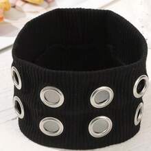 1pcs  Hair Accessories Woman Punk Girl Hollowed Out Eyelets Wide Elastic Headband Stretchy Metal Rock Steampunk For Sports Headbands  Polyester    Grommet Eyelet - 黑色 - 查看 9