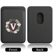 超薄磁吸钱包皮革 Magsafe 卡包磁吸手机套内置磁铁设计手机信用卡夹兼容苹果 16/15 Pro Max 安卓 A-Z 花环图案 - 黑色 - 查看 4