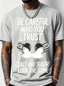 Men's Fun Fitness T-Shirt With Salt And Sugar Trust Pattern Print Loose Fit Breathable Short Sleeve Round Neck Casual And Sports Top, Suitable For Summer- Salt Bottle Design Fitness Clothing, Suitable For Salt Lovers(Machine Was - 1 - 查看 7