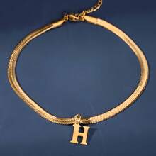 1件时尚简约18K镀金不锈钢26字母吊坠脚链，搭配蛇骨链，适合女性日常佩戴 - 金色 - 查看 20