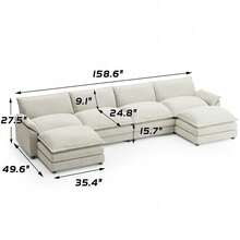 U-Shape Seat Sectional Sofa With Chaise Lounge Convertible Sofa Set For Living Room - trắng - Xem 7