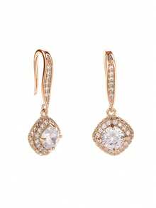 1 Đôi bông tai mặt dây chuyền đá Cubic Zirconia thanh lịch dành cho nữ, thích hợp làm quà tặng cho đám cưới, lễ đính hôn, kỷ niệm, tiệc tùng, ngày Valentine. - Hoa hồng vàng - Xem 4