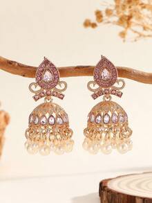 1 对时尚耳环，优雅迷人的水钻和人造珍珠流苏耳环，宝莱坞迷人珠宝，适合女性和女孩日常佩戴、节日、婚礼和派对/珠宝礼物 - Fashion - 查看 5