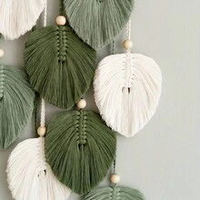 1pc Bohemian Wall Hanging Canvas | Handcrafted Green Leaf Design, Natural Theme Mural, Suitable For Living Room, Bedroom, Office - Bedroom Wall Decoration, No Electricity Needed, Portrait Orientation - 綠色 - 查看 6