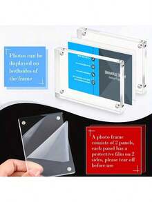 1pc Acrylic Photo Frame, Horizontal Magnetic Double-Sided Frame, 5+5mm Thick Transparent Frameless Desktop Display Frame, Self-Standing Magnetic Acrylic Block Frame, Ideal Gift - Picture Frame - View 6