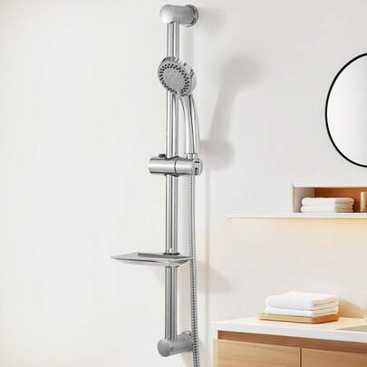 Shower Riser Kit With Shower Head, Adjustable Slide Bar Set, 150cm Shower Hose, Shower Head Holder & Soap Dish For Bathroom, Silver