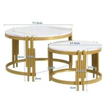 Moduliertes Couchtisch-Set, Marmoroptik, Goldener Metallrahmen, Runde Tische In Zwei Größen - Antique Brass + White - View 3