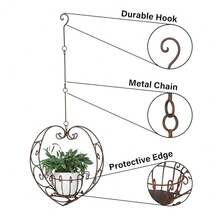 Hanging Plant Holder,Wrought Iron Heart Shape Plant Pot Holder, Indoor & Outdoor Hanging Planters Holder For Patio, Porch, Bedroom, Living Room(Raw Embroidery Color) - 鄉村棕色鄉村棕色 - 查看 4