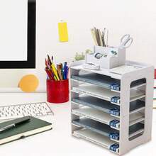 Organizador de papel para archivos de escritorio de 7 niveles, bandeja para cartas de correo, clasificador de archivos para el hogar, oficina y escuela - Blanco - Ver 4