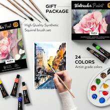 Nicpro Watercolor Paint Set For Adults, Beginner & Artists, 24 Tubes Water Color Paint Set With 25 Watercolor Paper, 8 Squirrel Paint Brushes, Palettes, Color Wheel, Art Painting Supplies - 24 Colors - View 5