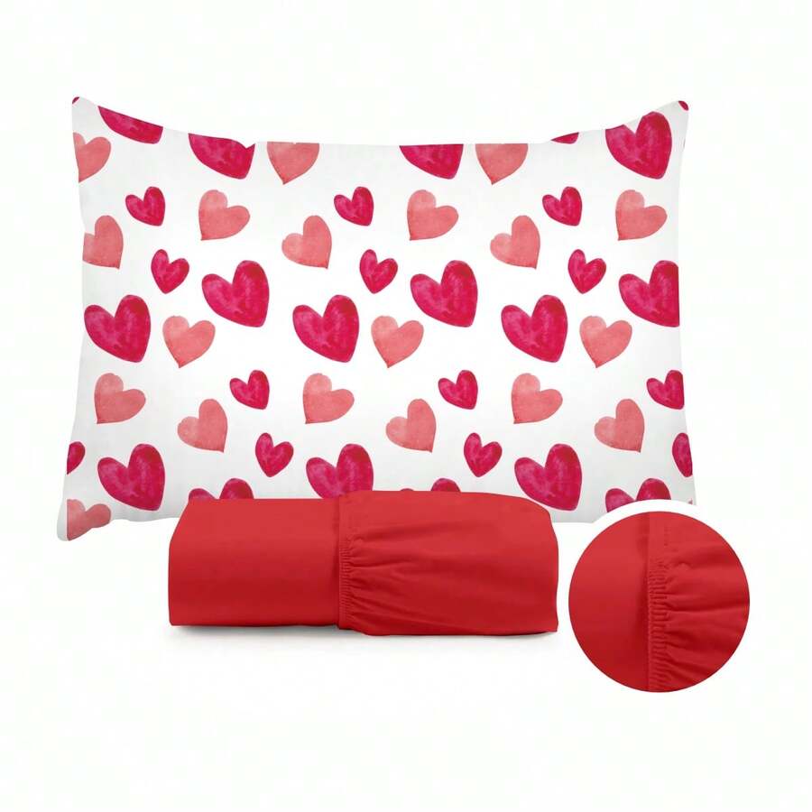 Children's Single Bed Sheet Set, Micropercal, 2 Pieces, Children's Bedding Set With Exclusive Printed Pillowcase - 心 - 查看 1